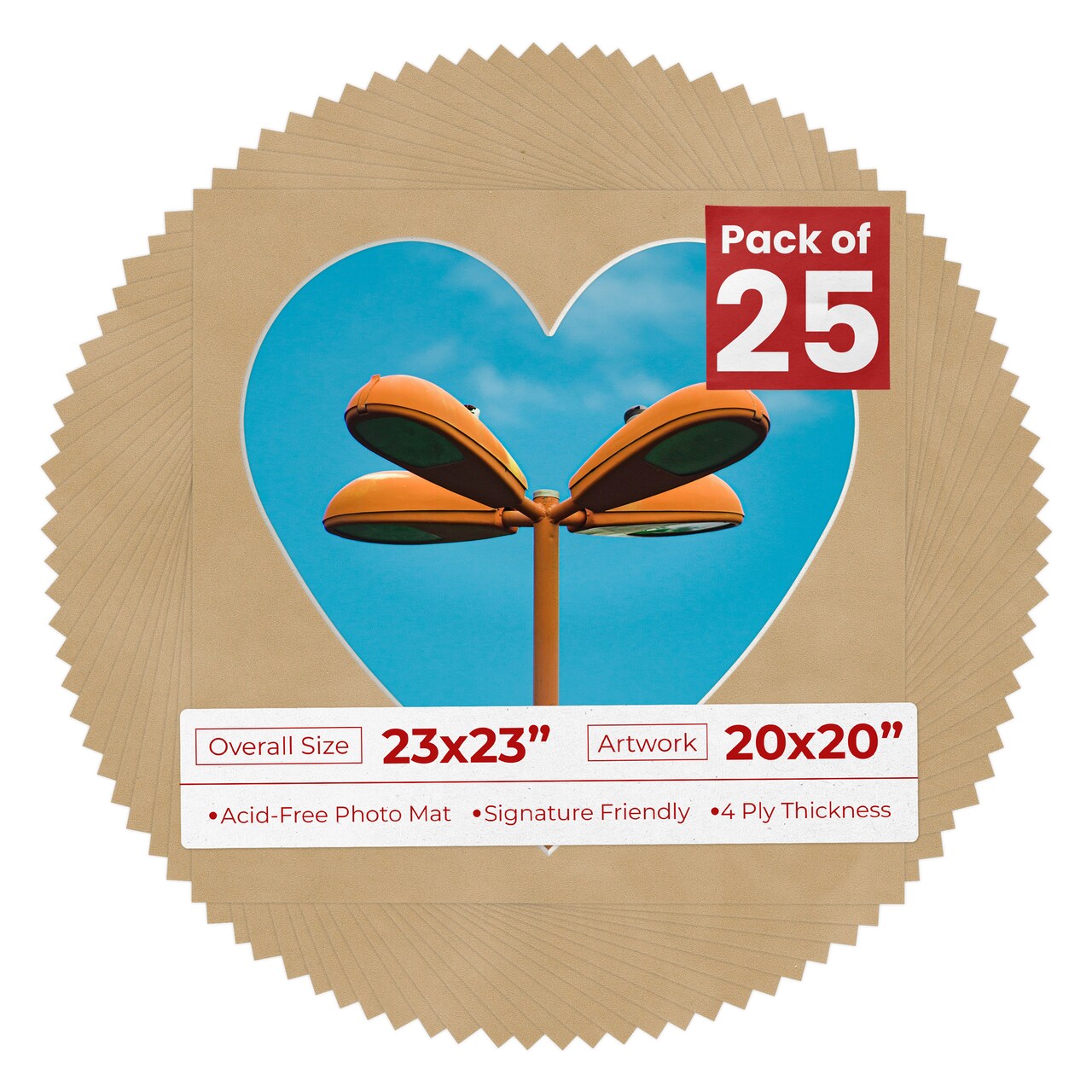 Beige Suede Mat Board for 23x23 Frames - Heart Opening for 20x20 Photos